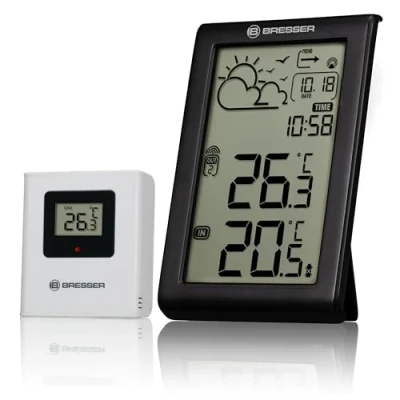 Immagine di Bresser Stazione Meteo radio con sensore esterno Temp W, termometro interno ed esterno, previsioni meteo, allarme antigelo, orologio DCF, ampio display digitale