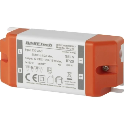 Immagine di Basetech LD 12 15 Trasformatore per LED Tensione costante W 1.25 A adatto mobili, Sovratensione, Montaggio su
