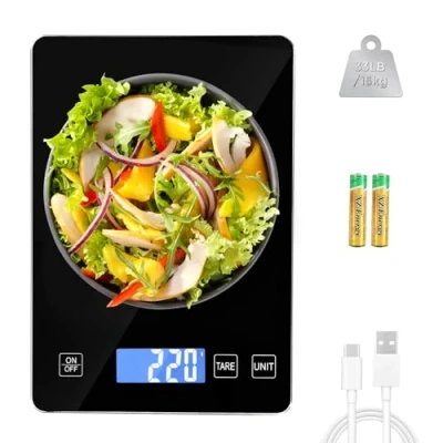 Immagine di Howeifull Bilancia da Cucina Digitale, USB C Elettronica 15kg, Alta Precisione 1 g Pesa Alimenti, 5 unità g/kg/lb:oz/fl;oz/ml, Funzione Tare, Display LCD, Nero