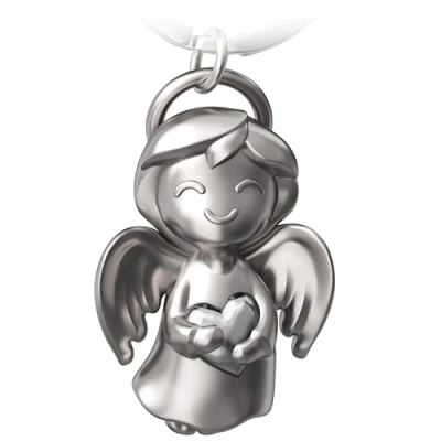 Immagine di FABACH portachiavi con angelo custode Shiny cuore portafortuna amore regalo come idea per fidanzata, argento, 1,