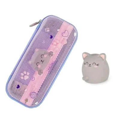 Immagine di Legami Astuccio Wonderwow, 2 scomparti e portapenne, scomparto interno in rete, chiusura lampo, 23 x 11 5 cm, multicolore, Kitty con gomma