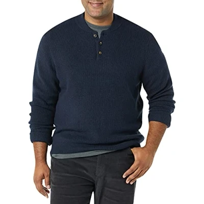 Immagine di Amazon Essentials Maglione Morbido a Maniche Lunghe con Collo Abbottonato Uomo, Blu Marino, L
