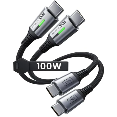 Immagine di INIU Cavo USB Type C to [Nero, 0,3 m+0,3 m] 100W PD 5A QC4,0 Nylon di Ricarica Rapida Tipo a compatibili con Samsung S21 S20 Note iPad MacBook Pro Huawei Xiaomi