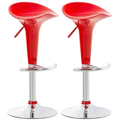 Immagine di CLP Set 2 Sgabelli Design Saddle in Plastica I Coppia Cucina con Poggiapiedi Sedie Regolabili Alt 60 81 CM, Colore:Rosso