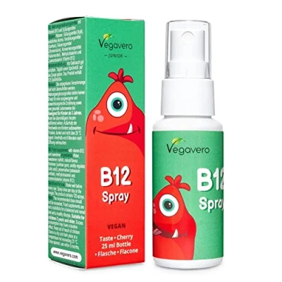 Immagine di Vitamina B12 per BAMBINI Vegavero® 5 mcg Metilcobalamina + Cianocobalamina SENZA ZUCCHERO Assorbimento Sublinguale e Immediato Formato Spray Gusto Ciliegia Vegan