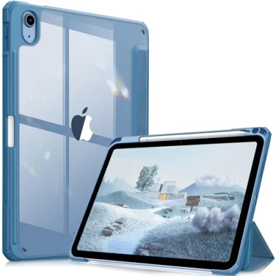 Immagine di FINTIE Custodia per iPad 10ª Generazione 10.9&quot; 2022 con Pencil Holder Sottile Leggero Trasparente Cover Posteriore Bordo in TPU Morbido Auto Sveglia/Sonno, Blu foschia