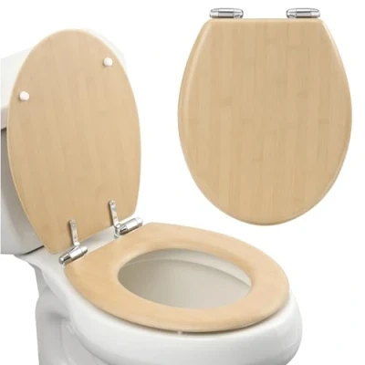 Immagine di Navaris Copriwater Tavoletta WC in MDF 42,5 x 35,8 cm Sedile Water con Cerniere Lega Zinco Coperchio Toilet Seat Design bambù