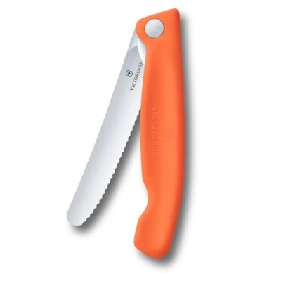 Immagine di Victorinox Swiss Classic Coltello da picnic pieghevole per escursioni, frutta, verdura, panini, salsicce, lama seghettata, Extra affilato, Arancione