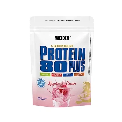 Immagine di Weider Protein 80 Plus Multicomponenti, Lampone, Proteine in Polvere per Shake Cremosi, Mix di del Siero Latte, Caseina, Isolate Latte E Uovo, Pochi Grassi Zuccheri, 1X500G