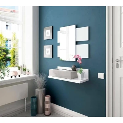 Immagine di Dmora Mobile da Ingresso con cassetto e Specchio, Colore, cm 75 x 90 29, Bianco Grigio