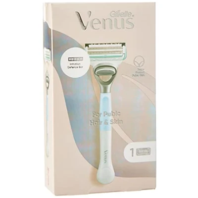Immagine di Gillette Venus Razor Plus 1 Cartuccia di ricambio per rasoio da donna con rifinitore precisione, progettata peli e pelli pubici, blu, pezzo (confezione 1)