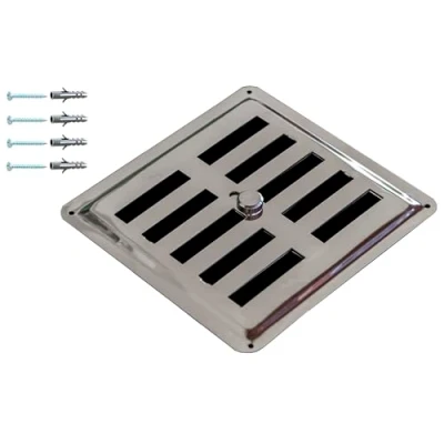Immagine di Griglia di Ventilazione Regolabile in Acciaio INOX Non Magnetico, Sfiato Aria AISI 316, Uscita/Aspirazione Convettiva, Diffusore d&#039;Aria. (15 x 15 cm)