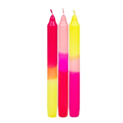 Immagine di Talking Tables Candele da cena affusolate, non profumate, rosa fluo, arancione e giallo, confezione 3, 20 cm