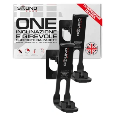 Immagine di 2 x ONE, ONE Gen 2, SL, Play:1 Supporto per montaggio a parete Twin Pack Nero Compatibile con Sonos ONESL &amp; Play:1, Progettato nel Regno Unito