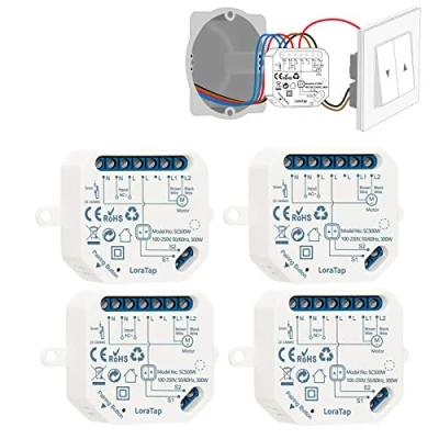 Immagine di LoraTap Interruttore Tapparelle WiFi, 4pz Modulo Comando per Elettriche, Controllo Vocale con Alexa e Google Home, App Smart Life, Timer Switch Persiane Tende, 300W