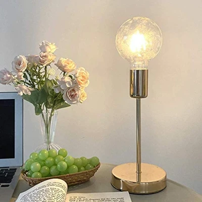 Immagine di Lampada da tavolo, attacco per lampadina E27 non inclusa, interruttore sul cavo, diametro 12cm, abat jour comodino piccola in metallo D&#039;oro, luce lettura vintage