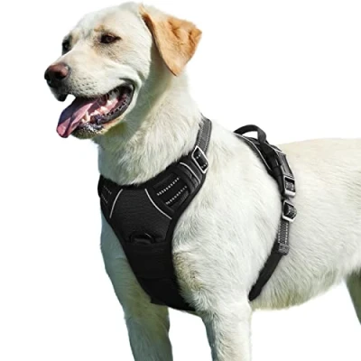 Immagine di Eagloo Pettorina Cane Taglia Grande, ad h, Antifuga Cane, Anti Tiro per Cani con Doppio Gancio, Imbracatura Robusto e Regolabile Addestramento Passeggiate, L, Nera