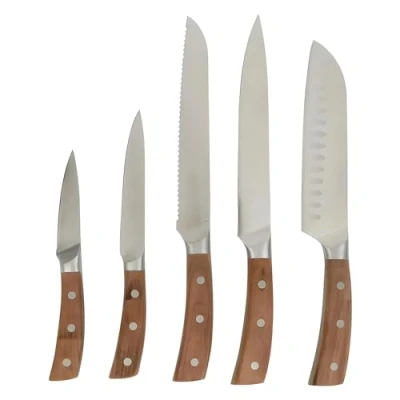 Immagine di Gers Equipement Set Coltelli da Cucina con Manico in Legno di Nocciola, Lama Acciaio Inox, 5 Pezzi