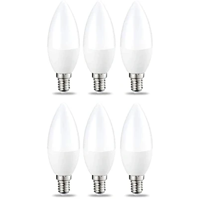 Immagine di Amazon Basics Lampadina LED E14 a Candela, 5W, equivalenti 40W, Luce Bianca Calda, Dimmerabile 6 Unità, plastic