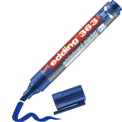 Immagine di Edding 363 Pennarello per lavagna Bianca, 1 Penna Punta a scalpello 5 mm, lavagne bianche, Fogli mobili, bacheca, magnetiche e memo, Ricaricabile, Colore: Blu
