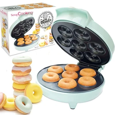 Immagine di ScrapCooking 3887 Macchine per Mini Donuts e Ciambelle, con piastra riscaldante anti aderente, idea regalo, pasticceria, cucina, ricetta, verde acqua,