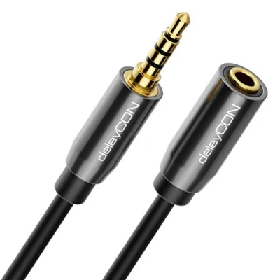 Immagine di deleyCON 10m Prolunga Cuffia AUX 3,5mm Jack CTIA 4 Poli Cavo di TRRS Microfono Stereo Audio Spinotto in Metallo PC Cellulare Smartphone Tablet Ricevitore Hi fi (Extra Sottile e Flessibile)