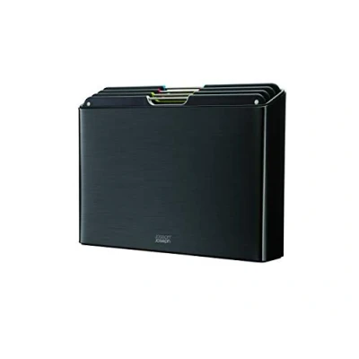 Immagine di Joseph Folio Steel Set di 4 taglieri in acciaio nero carbone, con supporto, tavole antiscivolo