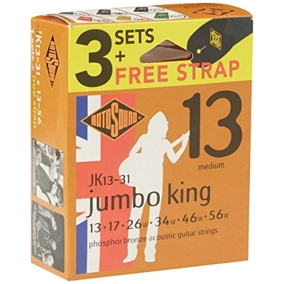 Immagine di Corde Rotosound per chitarra acustica JUMBO KING 3 set + tracolla JK13 31 F