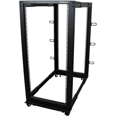 Immagine di StarTech.com Server Rack 25U 19&quot; a 4 Montanti Telaio Aperto Armadio di Rete con Ruote, Piedini livellamento/Montaggio pavimento, dati per Apparecchiature AV/Dati/IT (4POSTRACK25U)
