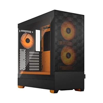 Immagine di Fractal Design Pop Air RGB Orange Core Tempered Glass Clear Tint Honeycomb Mesh Front TG side panel Three 120 mm Aspect 12 fans included ATX High Airflow Mid Tower PC Gaming Case