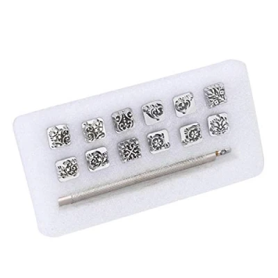 Immagine di Timbri in metallo Punch Set 12 pezzi Craft Printing Intaglio Stampaggio Strumenti Pugno pelle vegetale con 1 manico per artigianato