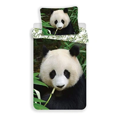 Immagine di JF Parure da letto Panda 100% cotone, copripiumino reversibile 140 x 200 cm + federa in bambù