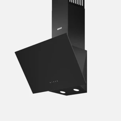 Immagine di Wiggo Cappa aspirante 60 cm Design in vero vetro senza testa, aria di scarico, 300 m3/h, touch screen LED, 3 velocità, con filtro antigrasso e 2 filtri a carbone, frontale (nero 1 vetro)