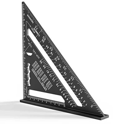 Immagine di Newaner 180mm Squadra da falegname, Righello Triangolare Metrico in Alluminio, Squadrette combinata 45 90, quadrato carpentiere ad alta precisione per conciatetti, ingegnere (nero)
