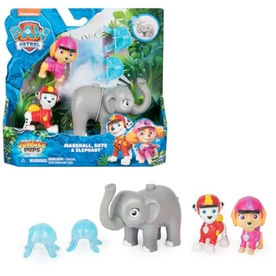 Immagine di PAW Patrol Jungle Pups, Set personaggi di Marshall, Skye ed elefante, con lanciamissili, giocattoli per bambini e bambine da 3 anni in su