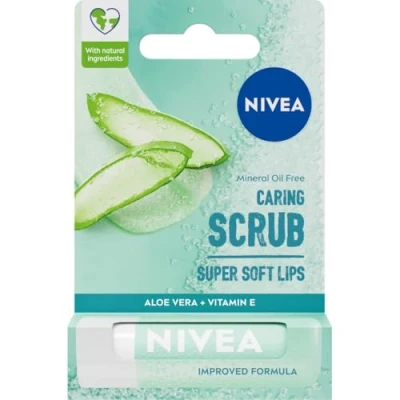 Immagine di NIVEA Scrub labbra 2 in 1 all&#039;aloe vera (4,8 g), balsamo per le con aloe e vitamina E, esfolia delicatamente super morbide, cura intensiva delle labbra, non c&#039;è bisogno di