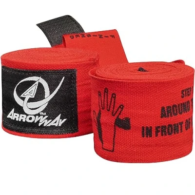 Immagine di Meister ArrowWay Fasce per Mani con Istruzioni e Direzioni Stampate sopra Boxe &amp; MMA 360 cm Elastic (Rosso)