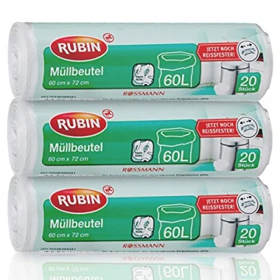 Immagine di Sacchetti della spazzatura 60 litri particolarmente resistenti agli strappi confezione da 3 pezzi (3 x 20 pezzi) in polietilene riciclabile (PE)