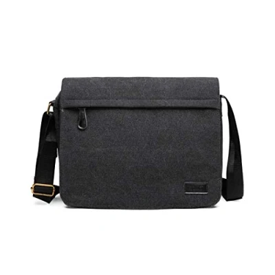 Immagine di KONO borsa a tracolla Unisex per uomo in tela Satchel laptop con retro da leggera universitaria Crossbody(Nero)