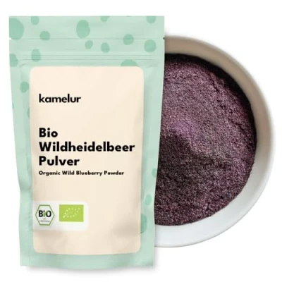 Immagine di Kamelur Frutta BIO In Polvere A Base Di Mirtilli Selvatici Liofilizzati Fruttati Polvere, Finemente Macinata E Senza Additivi, Confezione Biodegradabile 250 G (Confezione Da 1)