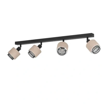 Immagine di Eglo lampada da soffitto Rosley, con 4 faretti, faretti regolabili, tessuto di colore naturale e metallo nero, attacco E14