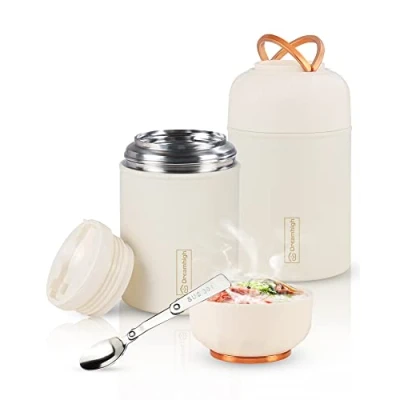 Immagine di Dreamhigh® Thermos Alimenti Caldi 550 ml, Contenitore Termico di Acciaio Inossidabile con Cucchiaio, Pappa Neonati A Prova Perdita, per Zuppa, Porridge, Riso (Bianco)