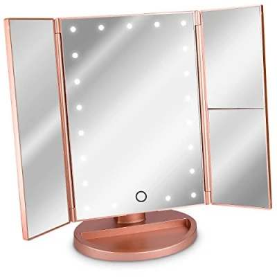 Immagine di Navaris Specchio Pieghevole per Trucco a LED cosmetico ingranditore Illuminato Make up con specchietti ingrandimento x2 x3 Bianco