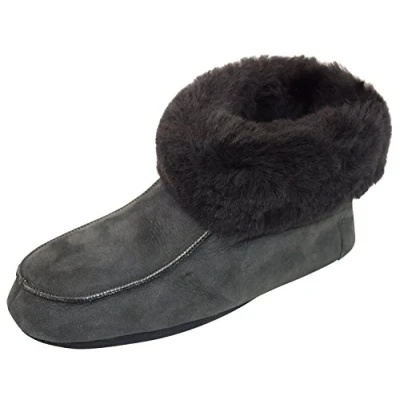 Immagine di Naturasan Pantofole da donna in pelliccia d&#039;agnello con suola pelle, morbide, foderate caldo guscio grigio grafite, Grafite grigia, 39 EU
