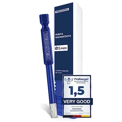 Immagine di WERKSTEIN Punta per piastrelle 5 mm estremamente resistente piastrelle, vetro, ceramica, porcellana, granito, marmo e altro I Punte diamantate con codolo esagonale