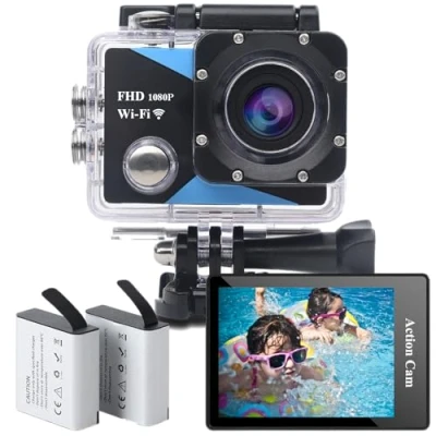 Immagine di Nvgfelis Action Cam WiFi FHD 1080P, Camera impermeabile fino a 30 m, ActionCamera con 2 batterie ricaricabili da 1050 mAh e set di accessori