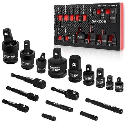 Immagine di DAKCOS set di 17 adattatori per bussole a percussione, estensione trapano ad alta velocità da 1/4&quot; 3/8&quot; 3/4&quot; 1/2&quot;, CR MO