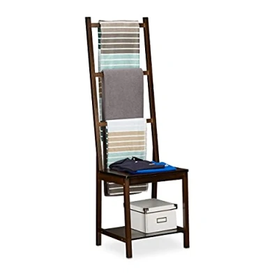 Immagine di Relaxdays Sedia Portasciugamani in Bambù, HLP 133 x 40 42 cm, Bagno e Camera da Letto, Omino Servomuto, Marrone Scuro, Bambú, 1