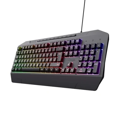 Immagine di Trust Gaming GXT 836 Evocx tastiera con layout tedesco QWERTZ, 78% plastica riciclata, illuminazione RGB, tasti multimediali, USB per PC/laptop, colore nero