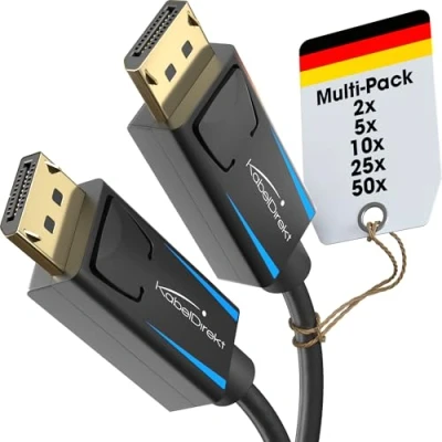 Immagine di KabelDirekt Cavo DisplayPort 4K &amp; 8K, 240Hz 2x 2 m Disponibile in 1 5 DP per tutte le connessioni Display Port (DisplayPort 1.4, 8K@60Hz su PC, laptop, monitor da gioco, nero)